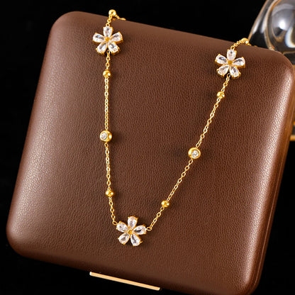 GANEMLY Clover Flower Zircon Necklace – 316L Stainless Steel Waterproof