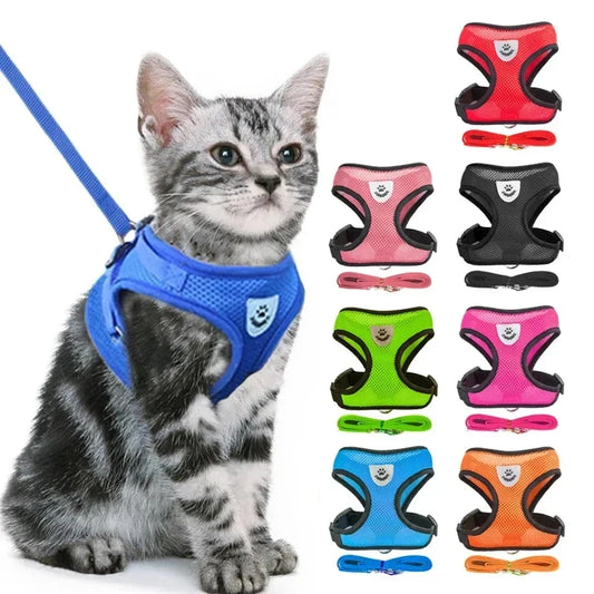 Adjustable Mesh Pet Harness with Leash, Polyester Vest Type Walking Strap for Small Medium Cats Dogs