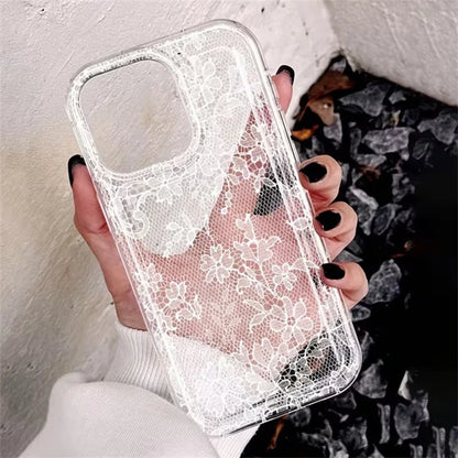 Elegant Romantic White Lace Pattern Phone Case For iPhone 17 Pro Air 16 15 14 13 12 11 Pro Max 7 8 Plus SE2 16E Soft Clear Cover