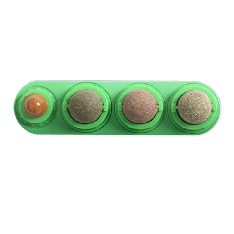 4 in 1 Rotating Catnip Silver Vine Ball Teeth Cleaning Acne Prevention Digestive Health Wall Stick on Toy Edible Safe Material