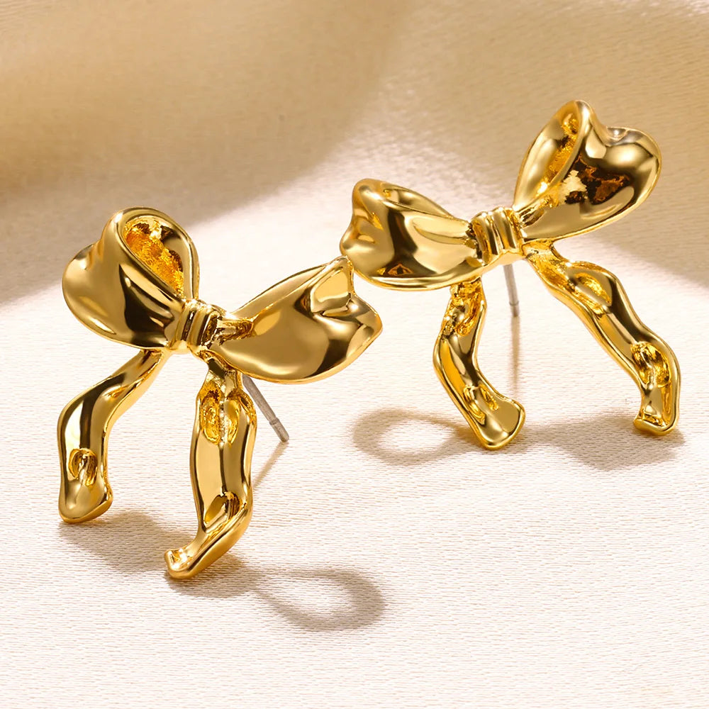 Gold Plated Stainless Steel Geometric Claw Earrings - Starfish & Heart Studs for Women, Waterproof Fashion Jewelry Gift