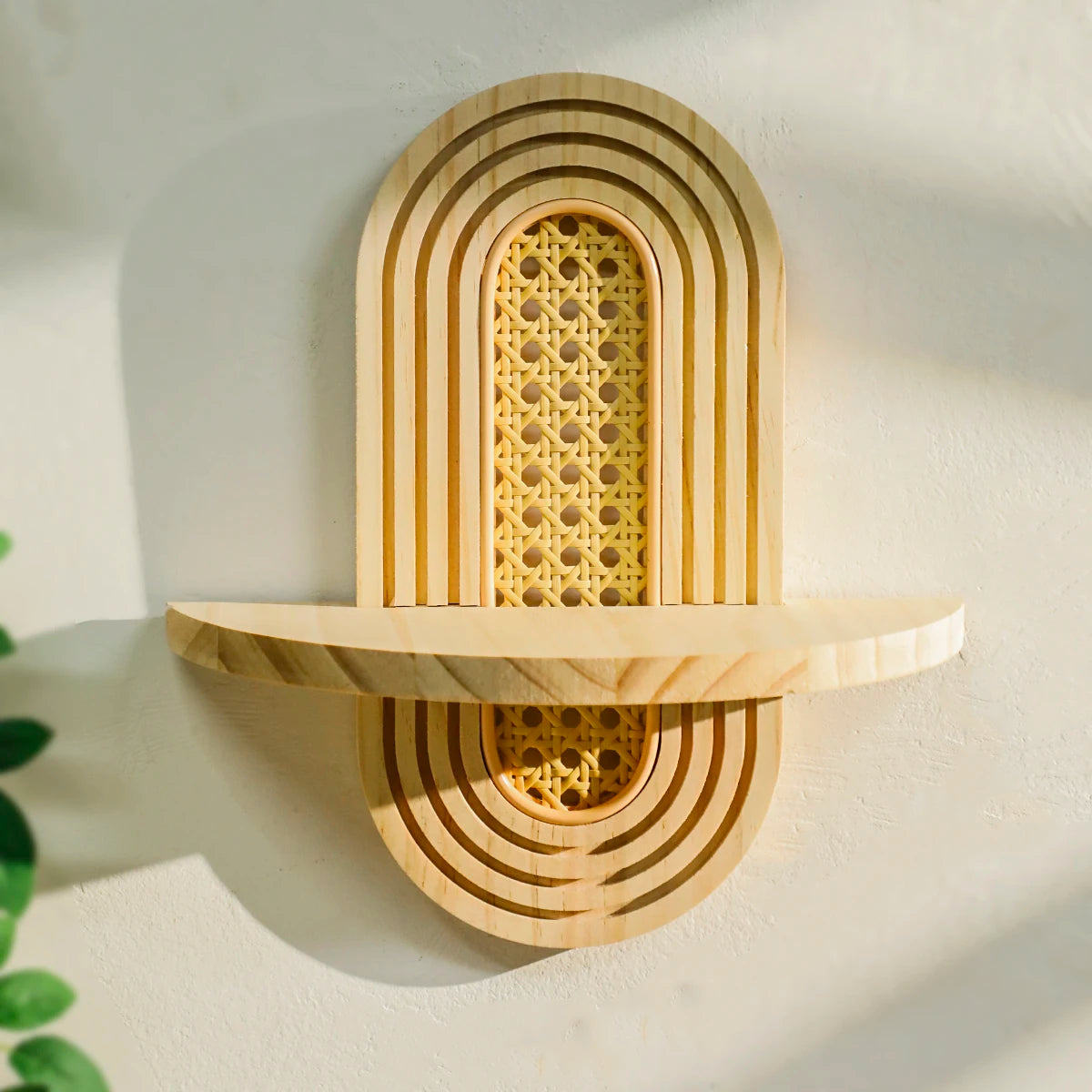 1Pc Boho Style Wooden Wall Shelves - Geometric Wall Mounted Shelves, Natural Wood Finish, Modern Home Decor, Plant Decorative