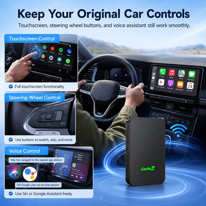 Carlinkit 5.0 Wireless CarPlay Android Auto Adapter 2 in 1 Wired to Wireless Converter for Factory CarPlay Android Auto Cars Dual Band 2.4G 5G WiFi Bluetooth 5.2 Auto Reconnect OTA Update Plug and Play Car Dongle