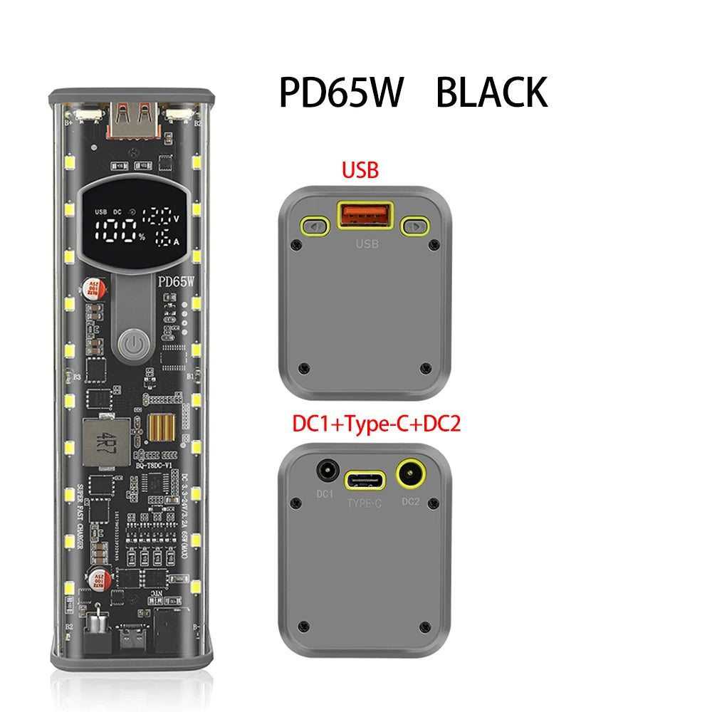 PD65W PD45W Power Bank Case Kit 8*18650 Power Bank Battery Storage Box Fast Charging Battery Holder with LED Light USB+Type-C