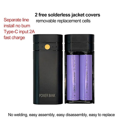 2 Slots 5V 18650 Power Bank Box Kit Fast Charging Power Bank TYPE-C USB Output Ports Plastic Shell Portable Battery Charger Case