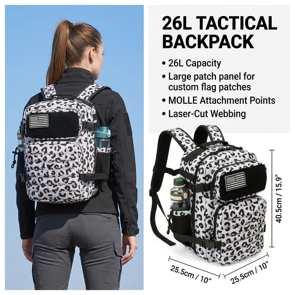 26L Tactical Travel Backpack for Men with Dual Cup Holders, MOLLE Outdoor Hiking Rucksack for Fitness Gym, Camping & Daily Commute