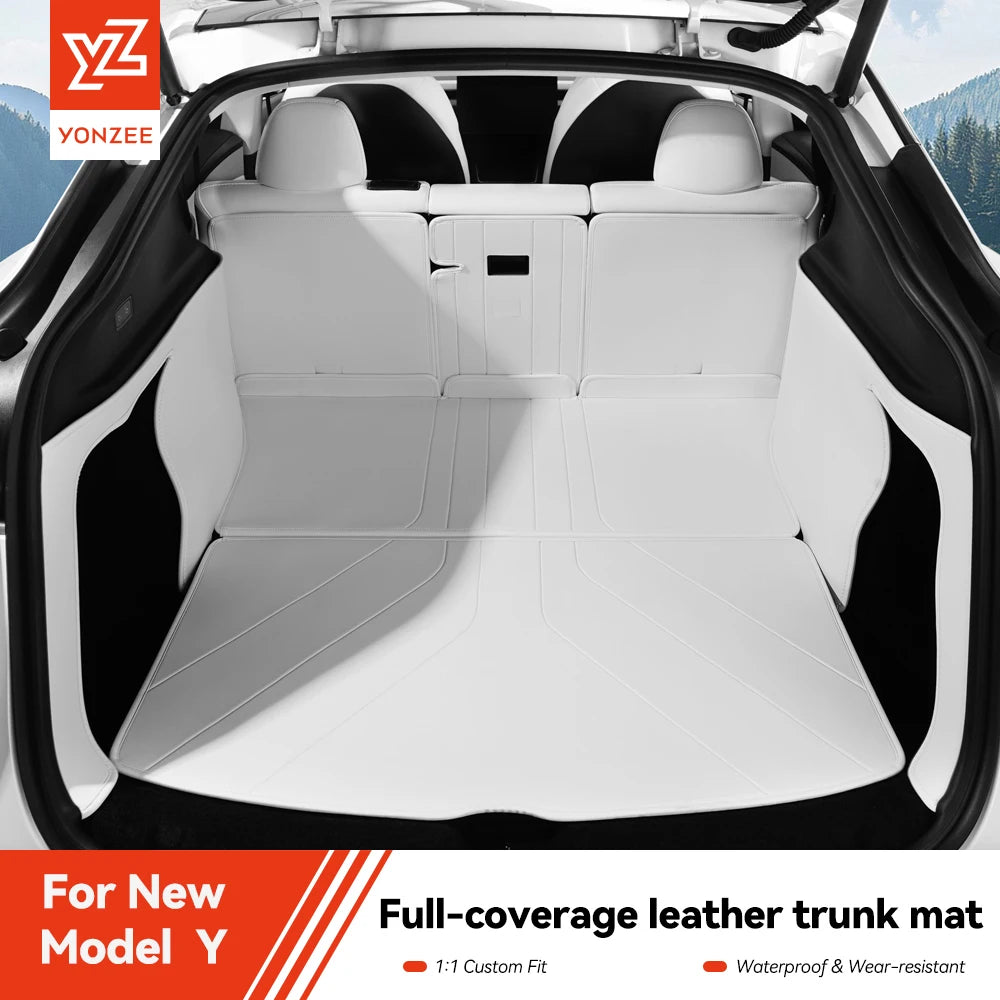 YZ For Tesla Model Y Juniper 2021-2026 Leather Trunk Mats Fully Surrounded Waterproof Non-Slip Liner Custom Floor Mat Accessorie