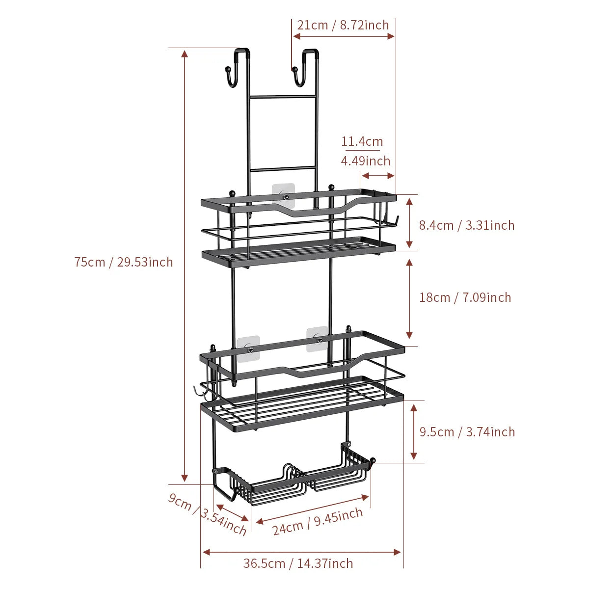 Over the Door Hanging Shower Caddy No-Drill Removable Bathroom Organizer Storage Rack for Shower Gel Soap Towels