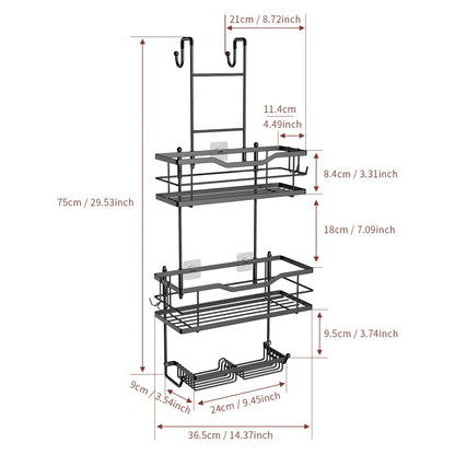 Over the Door Hanging Shower Caddy No-Drill Removable Bathroom Organizer Storage Rack for Shower Gel Soap Towels
