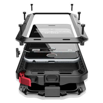 Heavy Duty Protection Armor Metal Aluminum Case for iPhone 16 15 14 13 12 mini 11 Pro 7 8 Plus XS Max XR SE 16e Shockproof Cover