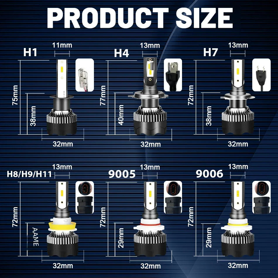 Dualvision H4 LED Headlight 3800W 3570 CSP LED H7 H1 H11 H8 9005 9006 HB3 HB4 H9 4300K 6500K 8000K 2PCS Fog Light Mini Diode 12V