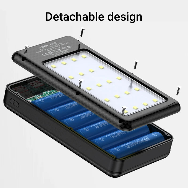 Dual USB Type C Power Bank Shell 5V DIY Shell 18650 Holder Cases Detachable Battery Charge Storage Box With Camping Lights