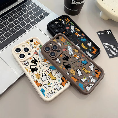 Painted Phone Case for Apple iPhone 17 16 15 14 13 12 11 Pro Max 7 8 Plus SE Air Cases Minimalist Cartoon Animals Doodle Style