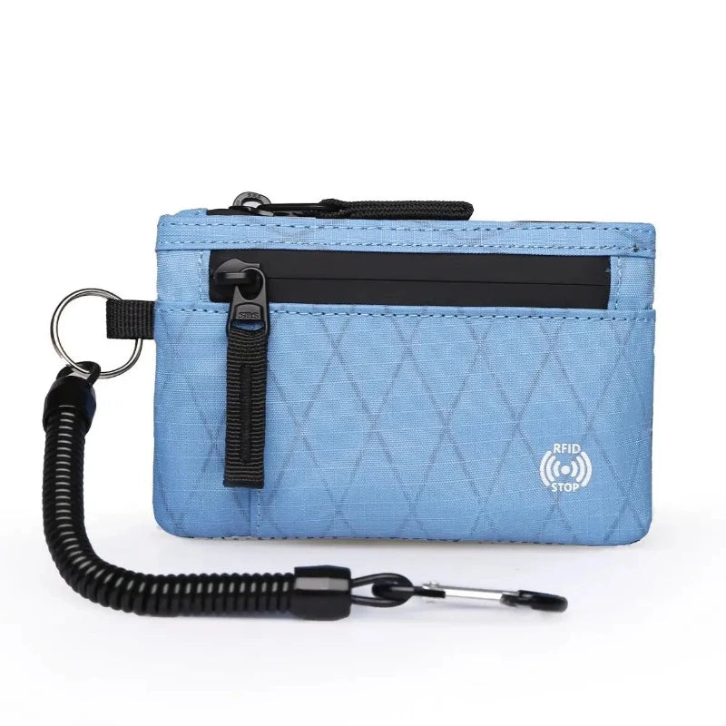 Rfid Credit Card Holder Men Wallets Luxury Nylon Slim Wallet Zipper Key Card Case Male Tactical Purse Coin Purse With Carabiner