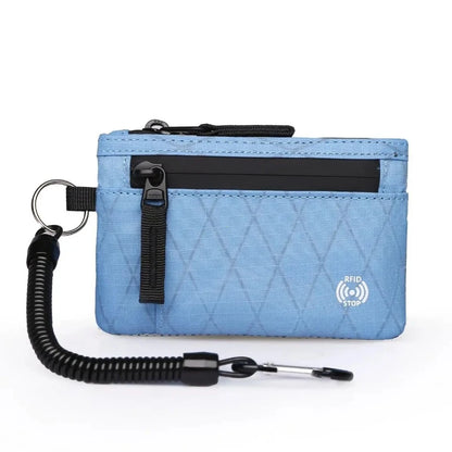 Rfid Credit Card Holder Men Wallets Luxury Nylon Slim Wallet Zipper Key Card Case Male Tactical Purse Coin Purse With Carabiner