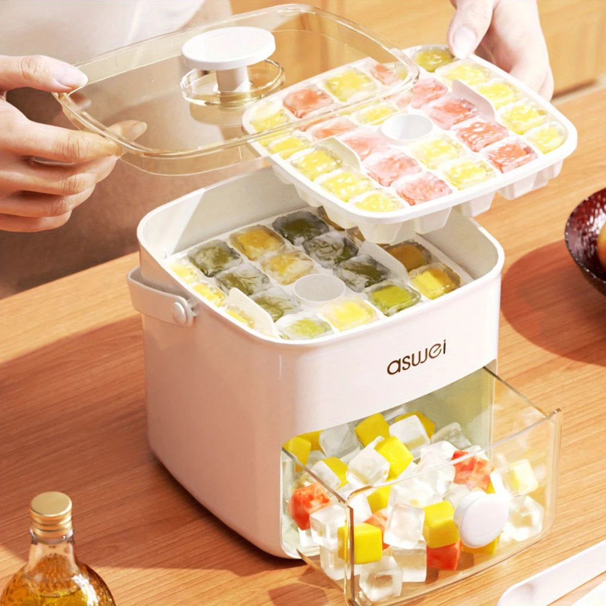 48-Cube Ice Maker with Easy-Press Lid - Double Layer, DIY Frozen Treats & Beverage Essential,kitchen accessories,gadgets