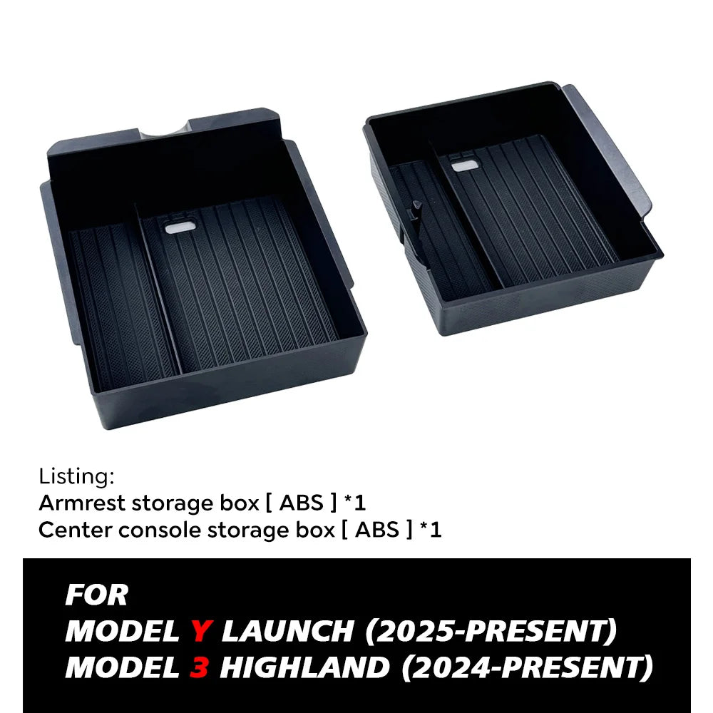 TEKSY 1/2/3/4/6/7/8pcs For Tesla New Model Y 2025 2026 Juniper ABS with Silicone Non-slip Mat Console & Armrest Storage Box