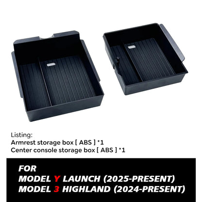 TEKSY 1/2/3/4/6/7/8pcs For Tesla New Model Y 2025 2026 Juniper ABS with Silicone Non-slip Mat Console & Armrest Storage Box