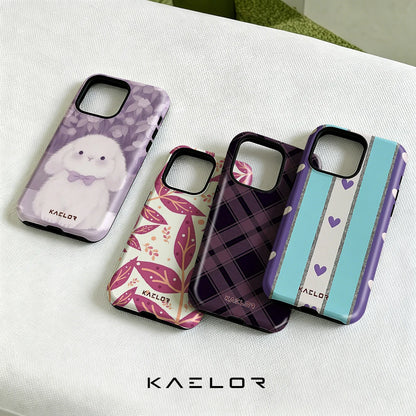 Purple Tone Stripe Heart Bumper Case Dual Layer for iPhone 17 16 15 14 Plus 13 Pro Max Shockproof Hard PC Cover