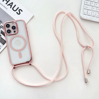 Crossboby Lanyard Plating Phone Case For iPhone Air 17 16E 16 15 14 13 12 11 Pro Max For Magsafe Magnetic Necklace Cord Cover