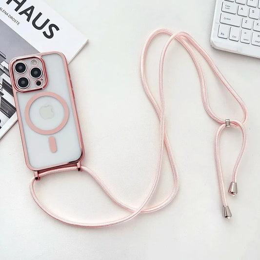 Crossboby Lanyard Plating Phone Case For iPhone Air 17 16E 16 15 14 13 12 11 Pro Max For Magsafe Magnetic Necklace Cord Cover