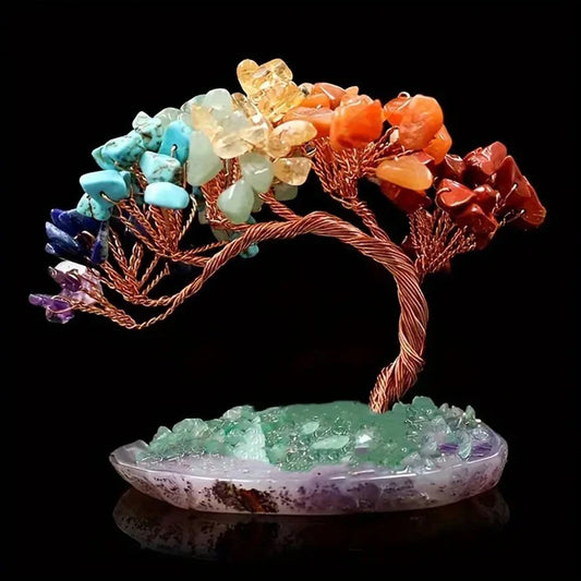 Rainbow Crystal Money Tree Ornament | Handcrafted Copper-Wired Tree of Life | Energy Stone Decor for Home and Office