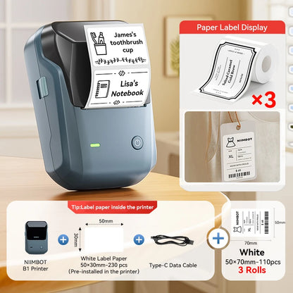 Portable Niimbot B1 Wireless Label Maker Adhesive Sticker Printer Labeling Machine DIY 20-50mm Labels for Office Home