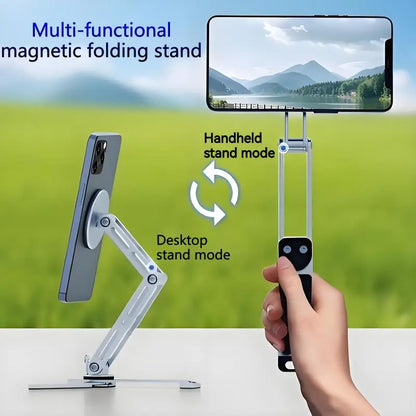 2-in-1 Alloy Magnetic Phone Stand, Foldable 360 Rotation, Handheld & Desktop Dual Use, Universal Compatible with Phone & Tablet