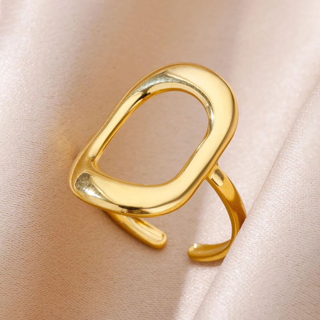 316L Stainless Steel Geometric Open Ring – Gold Color Waterproof Wedding Band