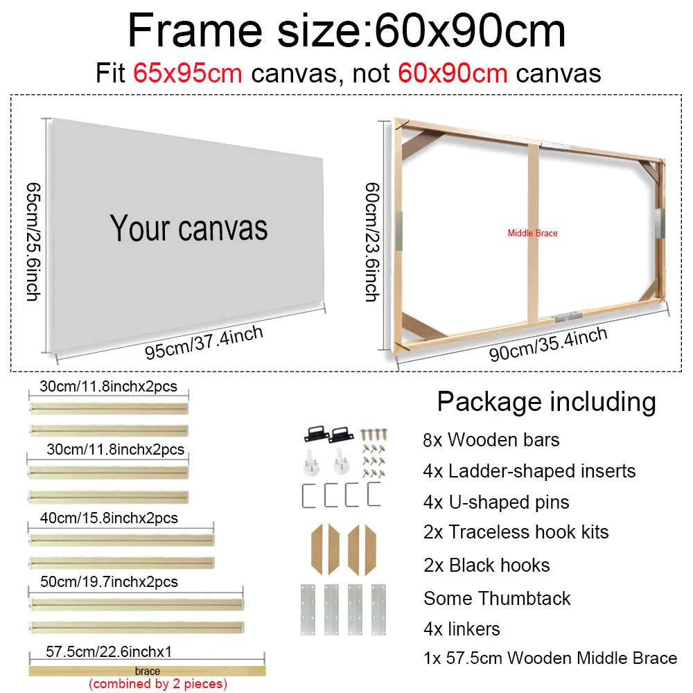 Various Sizes Canvas Frame Wooden Frames Natural Wooden Photo Oil Painting Canvas Diamond Painting Frames Canvas Wood Wall Frame