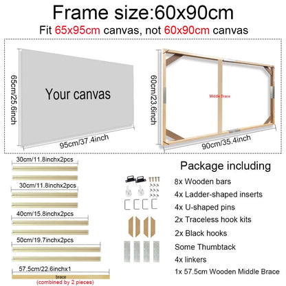 Various Sizes Canvas Frame Wooden Frames Natural Wooden Photo Oil Painting Canvas Diamond Painting Frames Canvas Wood Wall Frame