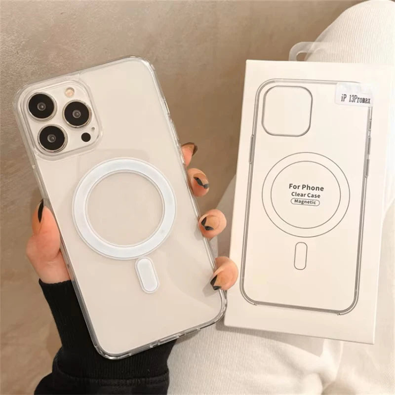 Original Clear For Magsafe Magnetic Wireless Charging Animation Case For iPhone 16 15 14 13 12 11 Plus Mini Pro Max XS XR Cover