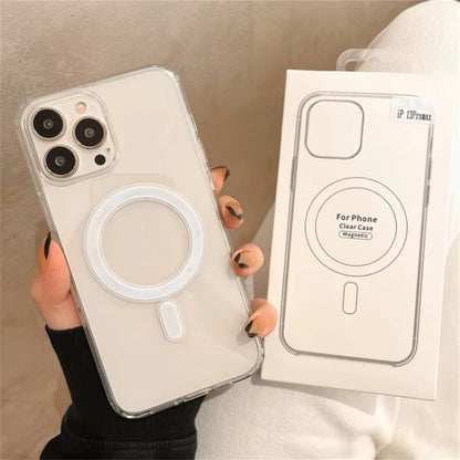 Original Clear For Magsafe Magnetic Wireless Charging Animation Case For iPhone 16 15 14 13 12 11 Plus Mini Pro Max XS XR Cover