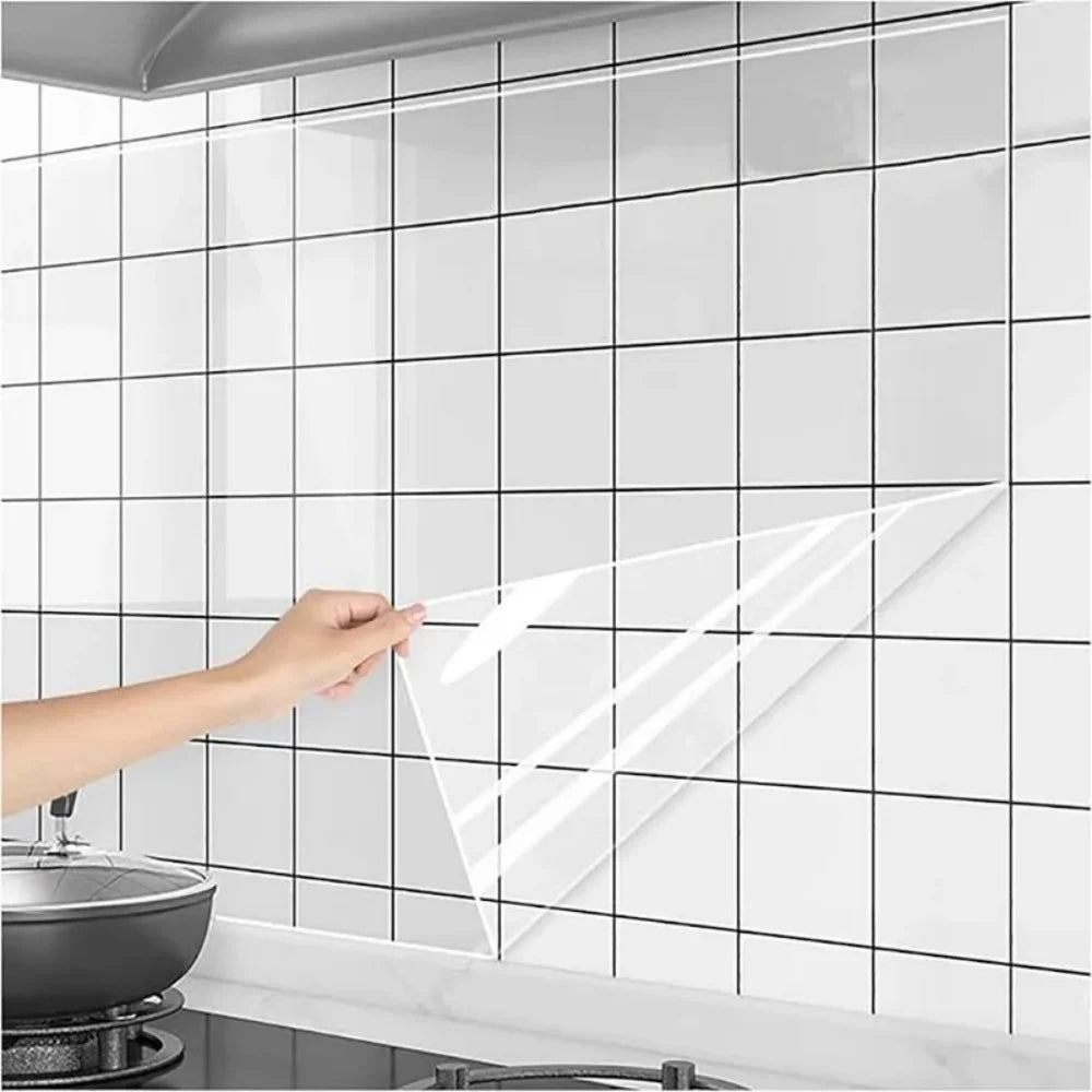 1 Roll Transparent Marble Imitation Tile Self-Adhesive Wallpaper Bedroom Living Room Decoration Bathroom Waterproof Wall Sticker