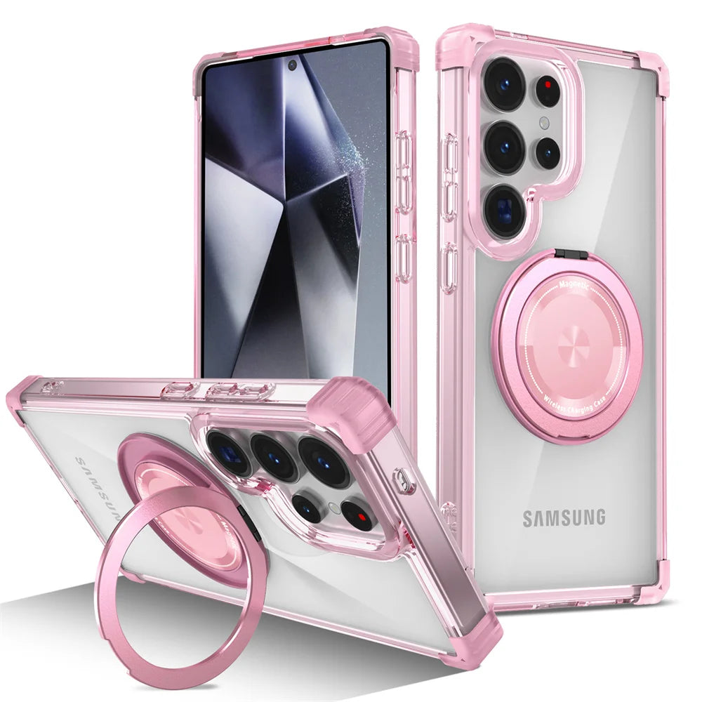 Rotating Magnetic Folding Stand Transparent Phone Case for Samsung S26 S25 Edge S24 S23 Plus FE S21 Ultra Armor Shockproof Cover