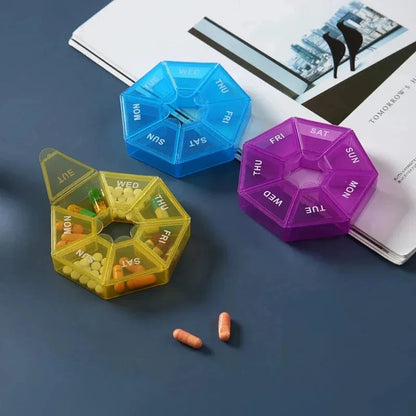 1/2/3Pcs A Week 7 Corners Pill Box Round 7 Boxes For One Week Small Pill Box Mini 7 Days Portable Points Medicine Jewelry Box