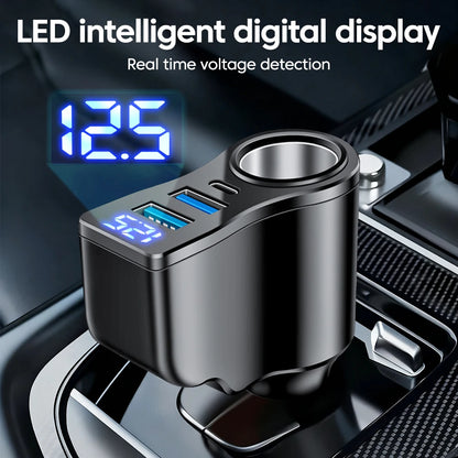 66W 4 Ports Digital Display Car Cigarette Lighter Power Adapter 3.1 A USB PD Car Phone Multifunctional Charger For iPhone Huawei