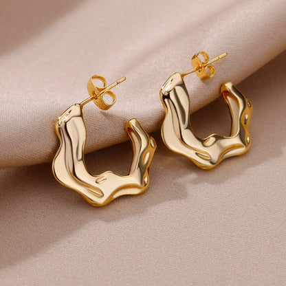 Gold Plated Stainless Steel Geometric Claw Earrings - Starfish & Heart Studs for Women, Waterproof Fashion Jewelry Gift
