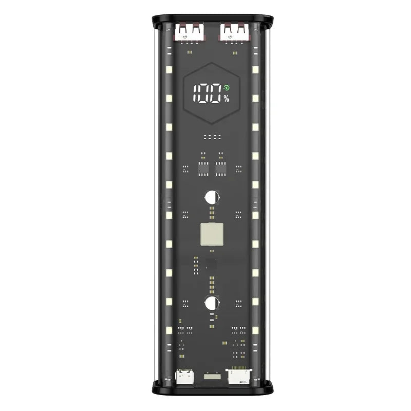 Transparent 4-Port 22.5W Fast Power Bank Solder-Free 4-Cell 21700 Battery Case Portable PD Battery Storage Box with OutdoorLight