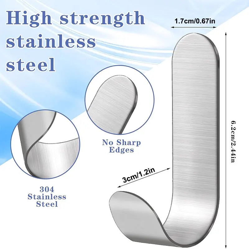 Self-Adhesive Stainless Steel Wall Hooks — Multi-Pack
