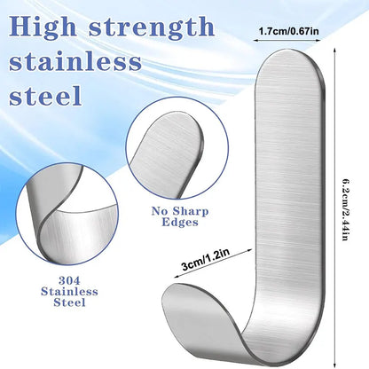 Self-Adhesive Stainless Steel Wall Hooks — Multi-Pack