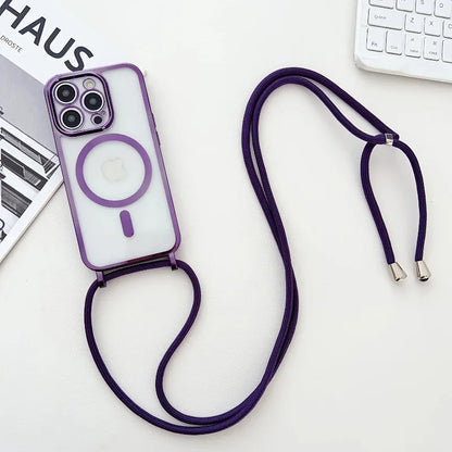 Crossboby Lanyard Plating Phone Case For iPhone Air 17 16E 16 15 14 13 12 11 Pro Max For Magsafe Magnetic Necklace Cord Cover