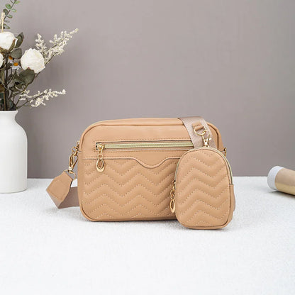 Ladies' Quilted Pattern Crossbody Bag, Casual Minimalist Single Shoulder Bag With Mini Hanging Money