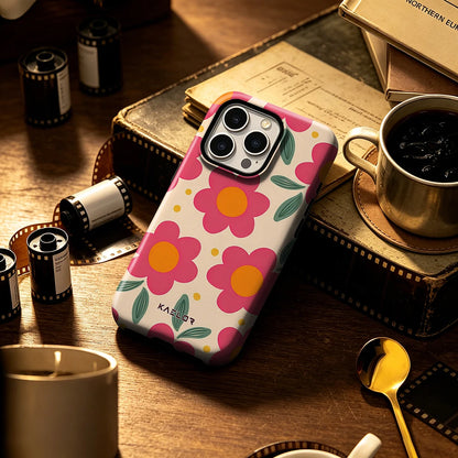 Pink Orange Floral Bumper Case Dual Layer for iPhone 17 16 15 14 Plus 13 Pro Max Shockproof Hard PC Cover