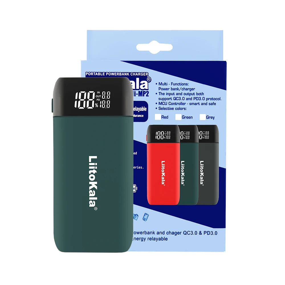 LiitoKala Lii-MP2 Dual Bay 18650/21700 Charger & QC3.0 PD3.0 Power Bank (No Battery)Input/Output Digital Display
