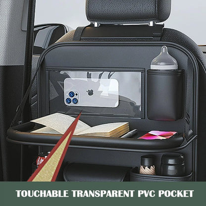 Car Seat Back Storage Bag 6-Pocket with Foldable Table Seat Back Protectors Waterproof  Anti-Kick Pad For Car Essentials