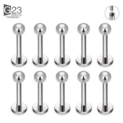 10Pc/50Pc G23 Titanium Labret Studs – Square CZ Stone Cartilage, Tragus, and Lip Piercing, Threaded Body Jewelry