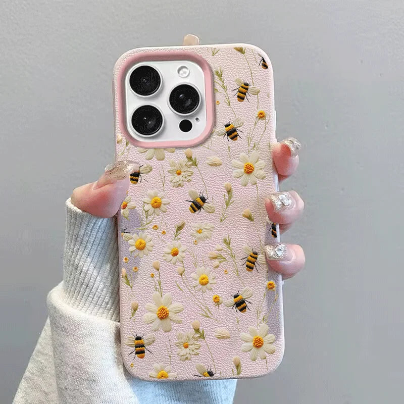 Phone Case For IPhone 17 Air 16E 11 12 14 13 15 16 17 Pro Max IPhone17 Cute Flowers Floral Love Heart Silicone Leather PU Cover