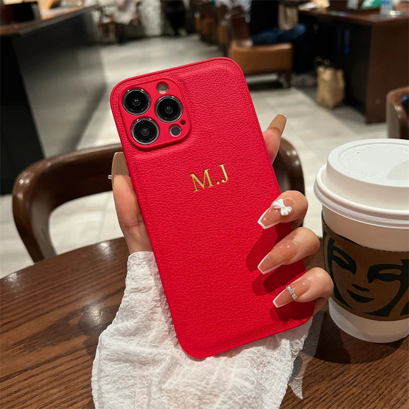 Personalised Customized Name Case For iPhone 17 16 15 14 13 12 11 Pro Max Initials Letters Leather Cover 13 15 16 17 Air Pro Max
