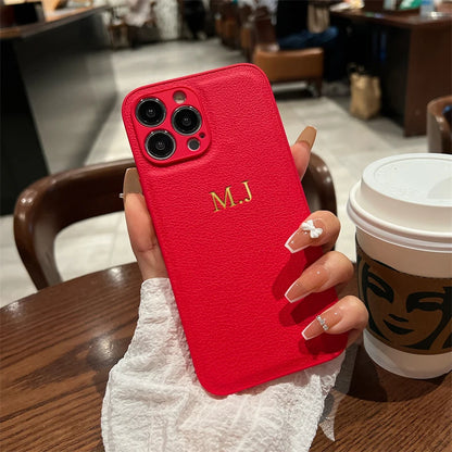 Personalised Customized Name Case For iPhone 17 16 15 14 13 12 11 Pro Max Initials Letters Leather Cover 13 15 16 17 Air Pro Max